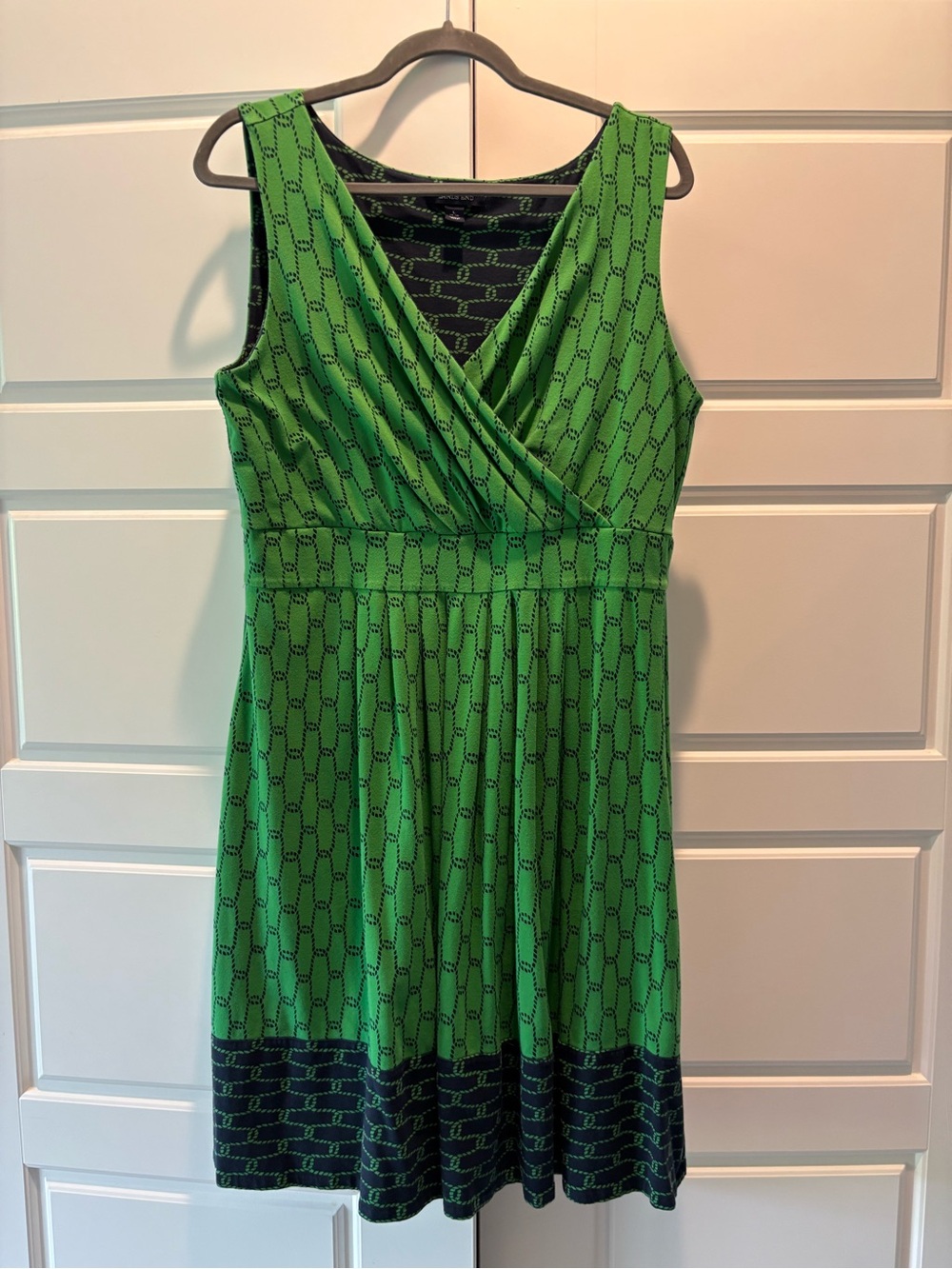 Lands' End Green And Navy Sleeveless Wrap Fit-and-Flare Dress Sz L (14-16)